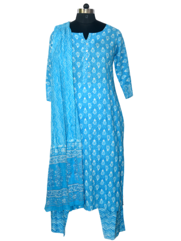 Blue Printed Set With Dupatta-2401