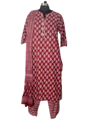 Maroon Printed Set With Dupatta – 2407