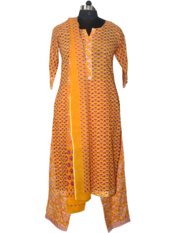 Red & Orange Printed Set with Dupatta - 2402