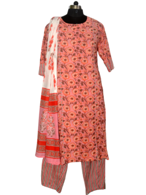 Pink & Orange Floral Set With Dupatta – 2411