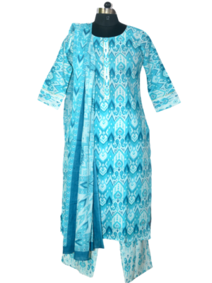 Blue & White Ariabic Printed Set With Dupatta – 2404